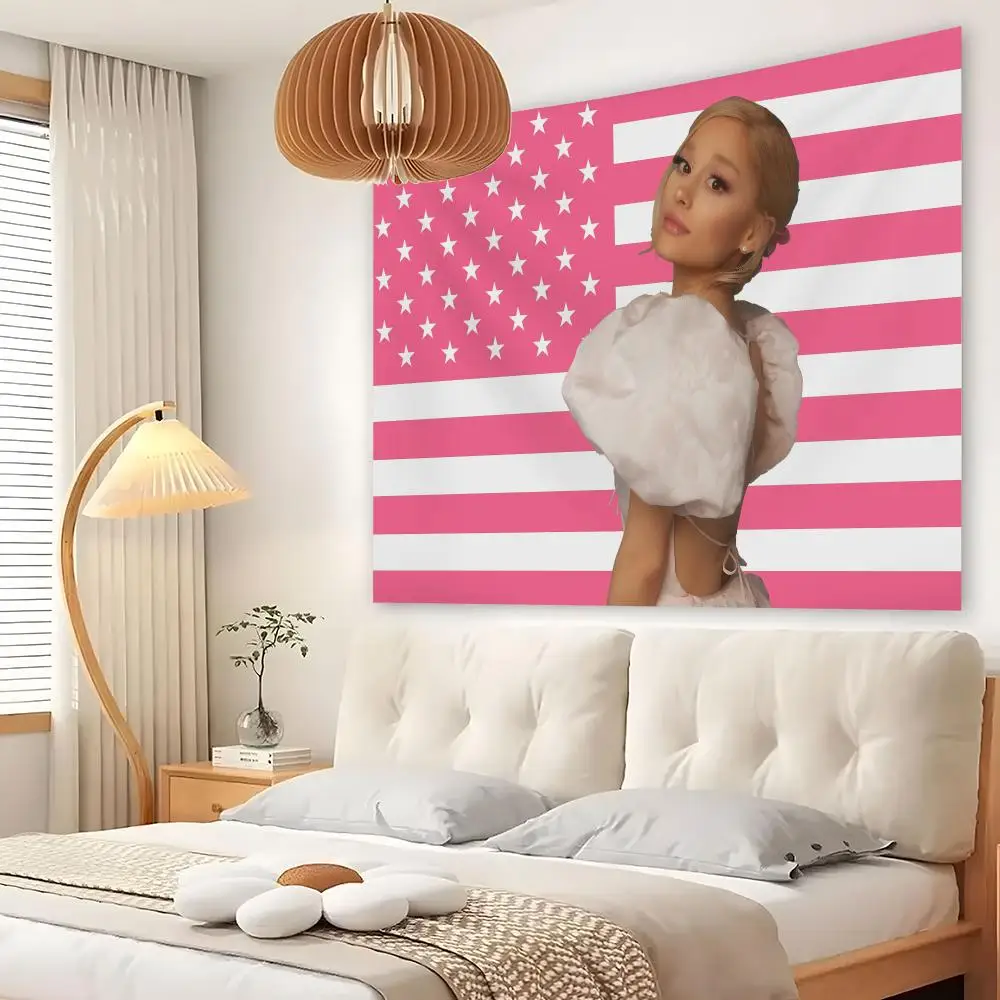 Singer A-Ariana Grande Pink USA Tapestry Custom Living Bedroom Party Dormitory Interior Wall Bohemian Decoration Attached Clip