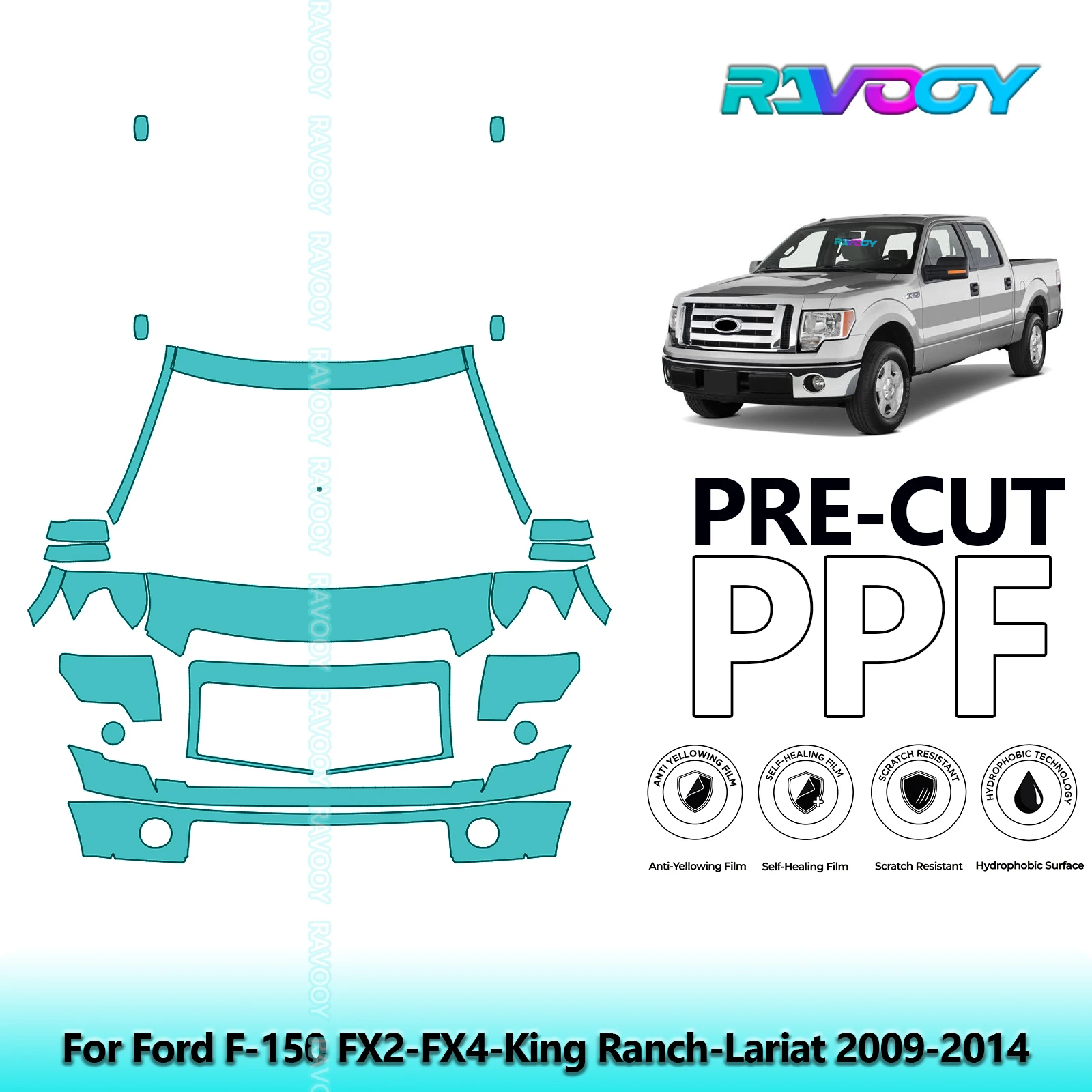 

8.5Mil Precut Paint Protection Film PPF Clear Bra Front Kit For Ford F-150 FX2-FX4-King Ranch-Lariat 2009-2014