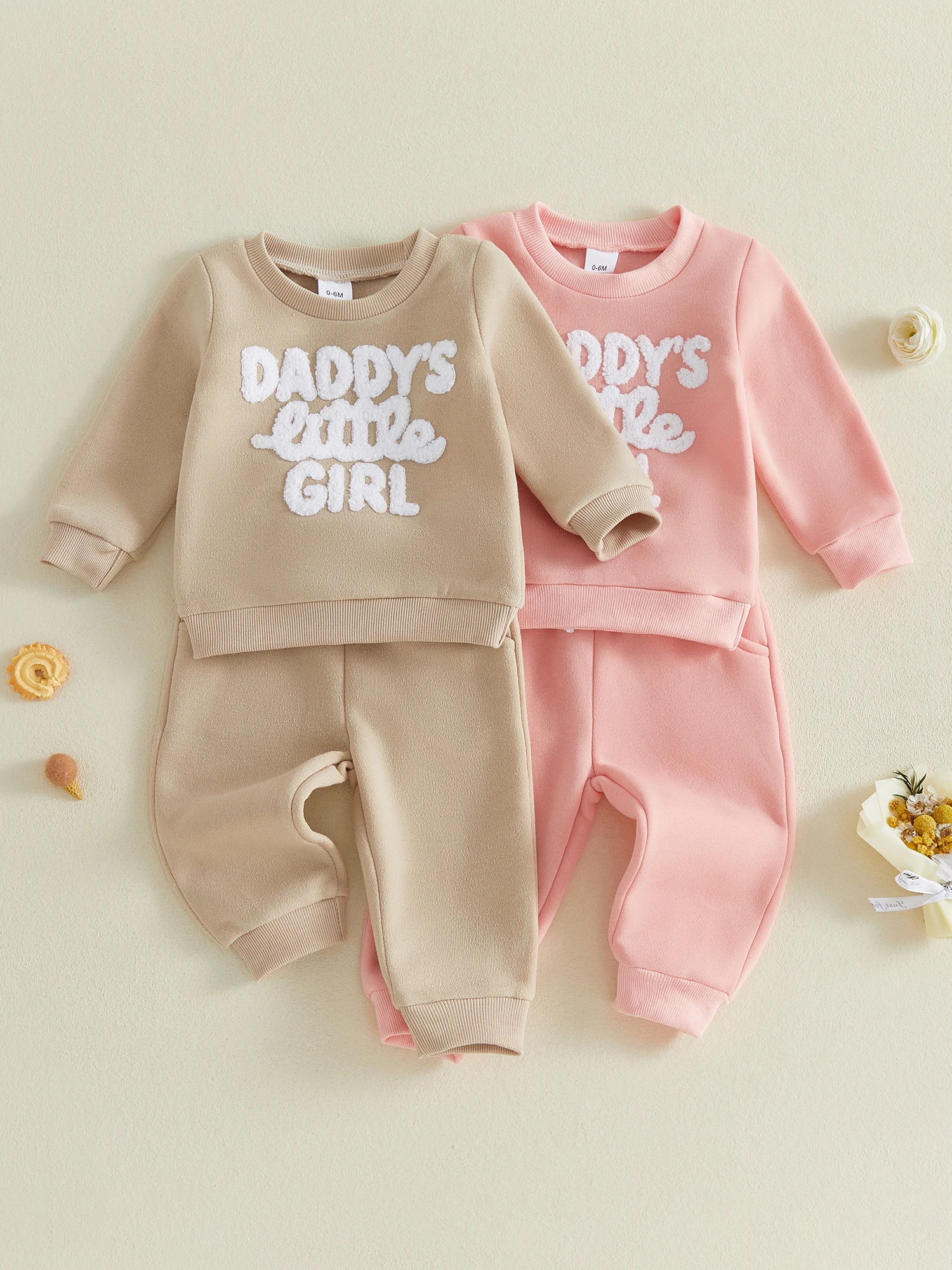 Outfit Letter Embroidered Sweatshirt Joggers Letter Outfit Toddler Baby Sweatshirt Outfit-Letter Toddler Baby Girl