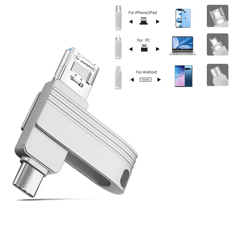 

Новый флэш-накопитель 4 в 1 OTG 512 ГБ 256 ГБ для iPhone USB 3.0 2 ТБ 1T Android TYPE-C PenDrive Mobile Micro USB Memory Stick Drive