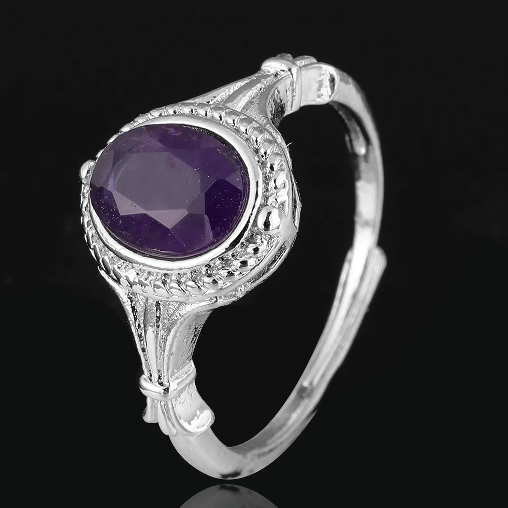 1pc100% natural amethyst gemstone ring for women adjustable copper-plated 925 silver ring for parties and gifts