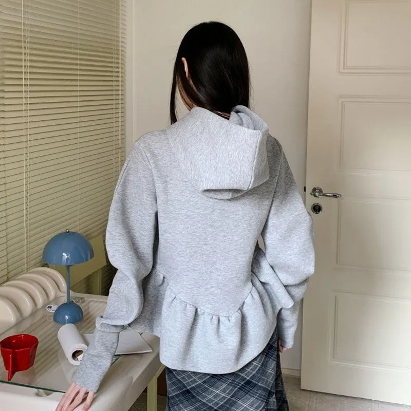 V-neck Women's Unique Lace-up Bow Hooded Pullover Loose and Laid-back Casual All-purpose Top Coat