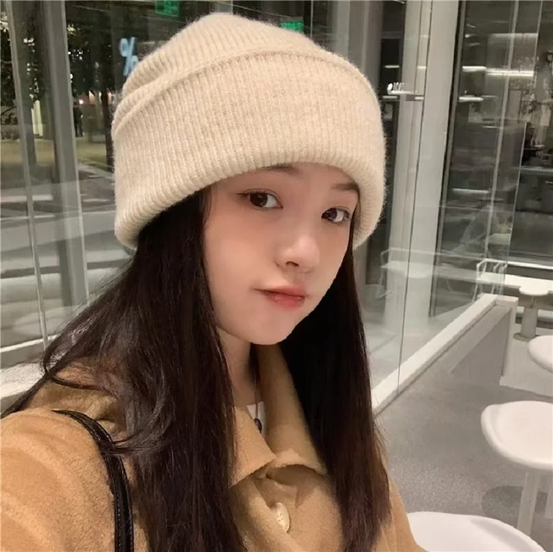 New Warm Big Head Winter Hat For Women Autumn Wool Cashmere Thick Comfortable Beanies Best Matched Soft Bonnet Skullies Cap Gift