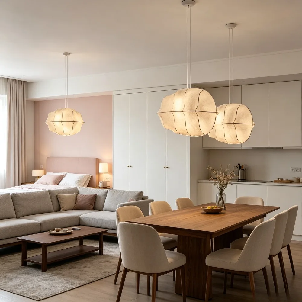 Japanese Wabi Sabi Whit Silk E27 Sailboat Pendant Lights Home Decor Chandelier Indoor Lighting Lamps Living Dining Room Bedroom