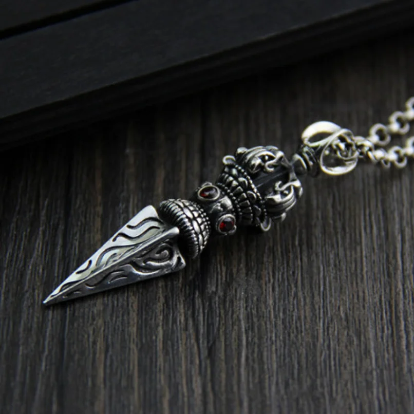 Unibabe S925 Sterling Silver Retro Crown Vajra Pendant Man Woman Thai Silver Buddhism Magical Vajra pendant Unisex Jewerly