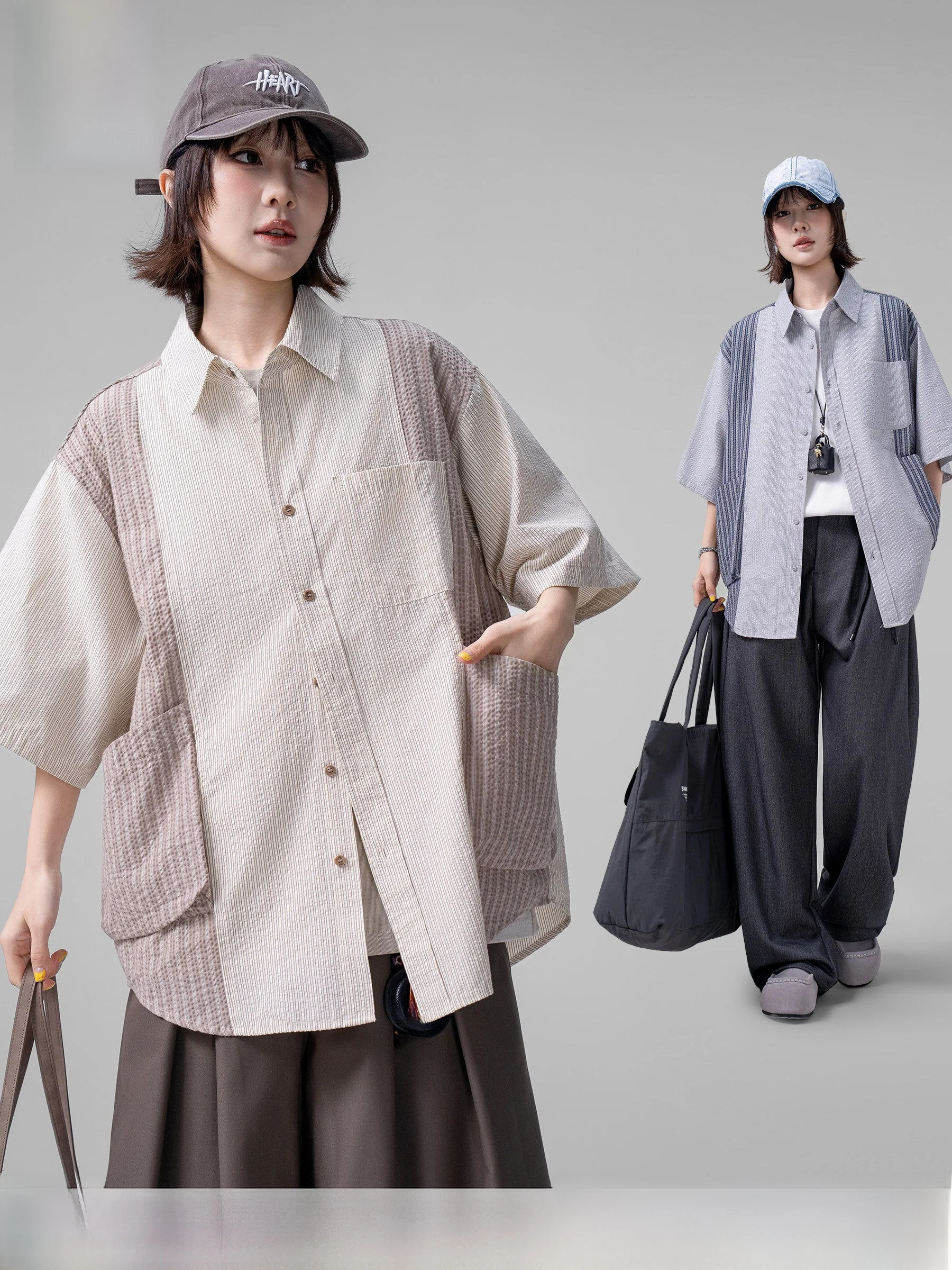 Casual Color Block Bubble Print Short Sleeve Shirt Summer New Style Five Sleeve Top Men Women Leisure Workwear Jacket