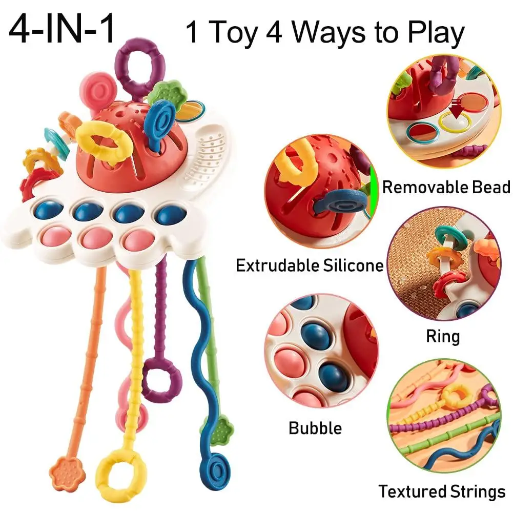 Baby Development Rattle Teether Toys Montessori Silicone Pull String Games Baby Toys 1 Year Teething Toys For Babies 0-3 years