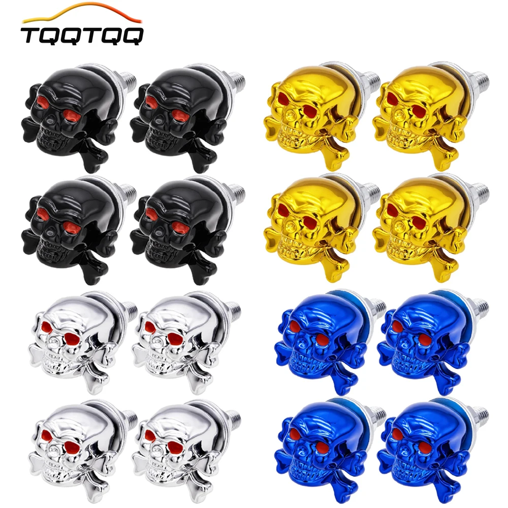 

4PCS Skull License Plate Screw Fasteners Decorative Cool Funny License Plate Bolts License Plate Frame Kit