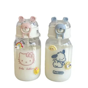 Sanrio Anime Transparan Cangkir Jerami Hello Kitty Pochacco 500ML Cangkir Air Plastik Kartun Minum Jerami Pegangan Portabel Siswa 10 botol air glitter penjualan terbaik - №