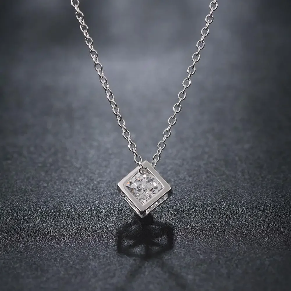 

Hot noble 925 Sterling Silver Shiny AAA Zircon Square Pendant Necklace For Women Fashion party Wedding Jewelry beautiful Gifts