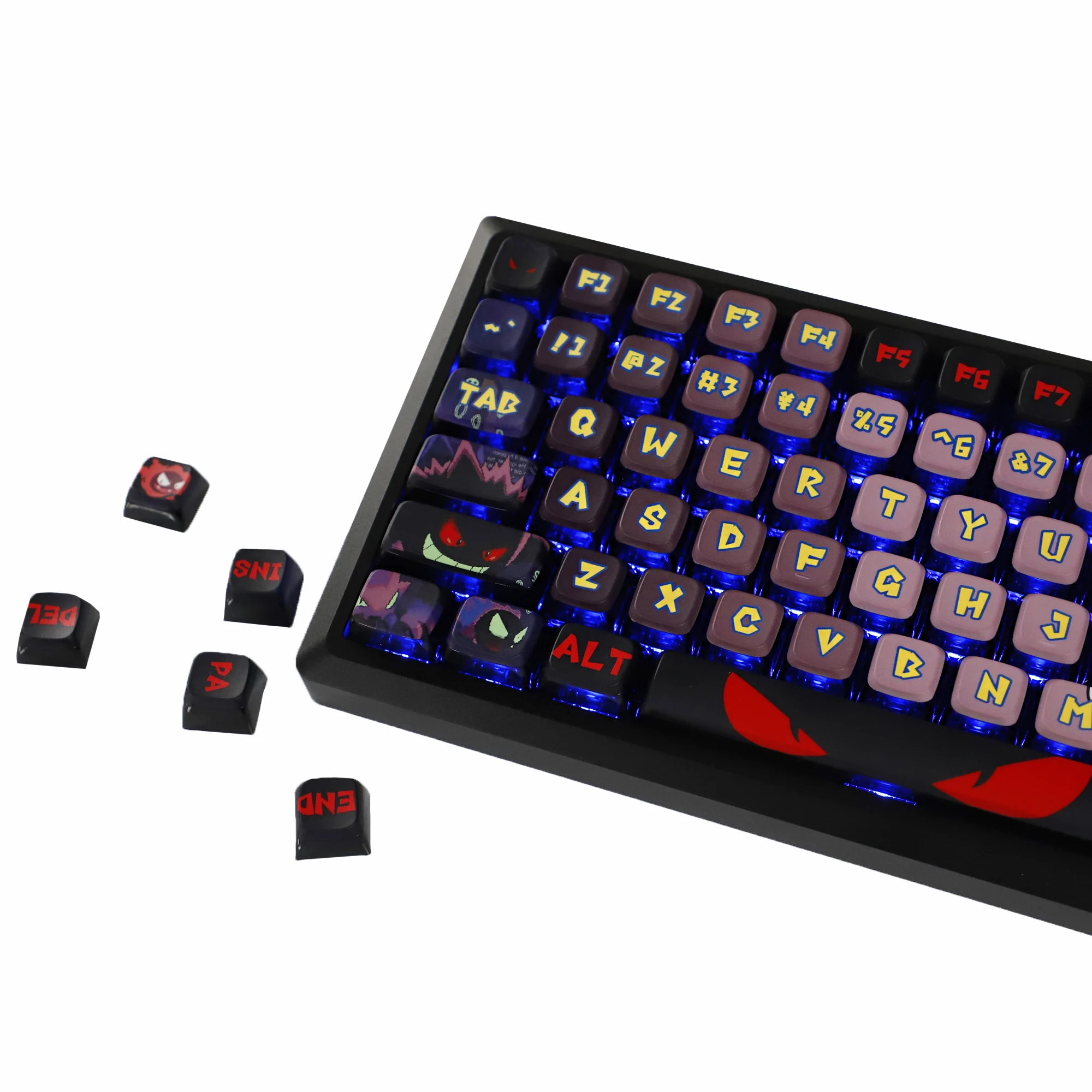 

YMDK ASX MDA Profile Evil Briquettes Тематические колпачки для клавиш 122 125 клавиш PBT PC Dye Sub Прозрачный колпачок для механической клавиатуры MX