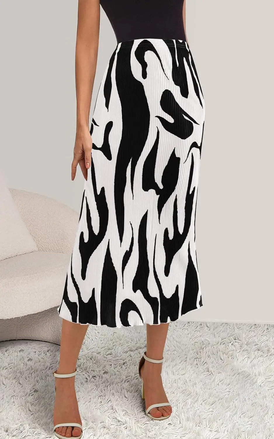 Luxy Trio Donna 2025 Estate Vita alta Stampa grafica Una linea di gonne lunghe a pieghe per donna Gonna longuette alla moda