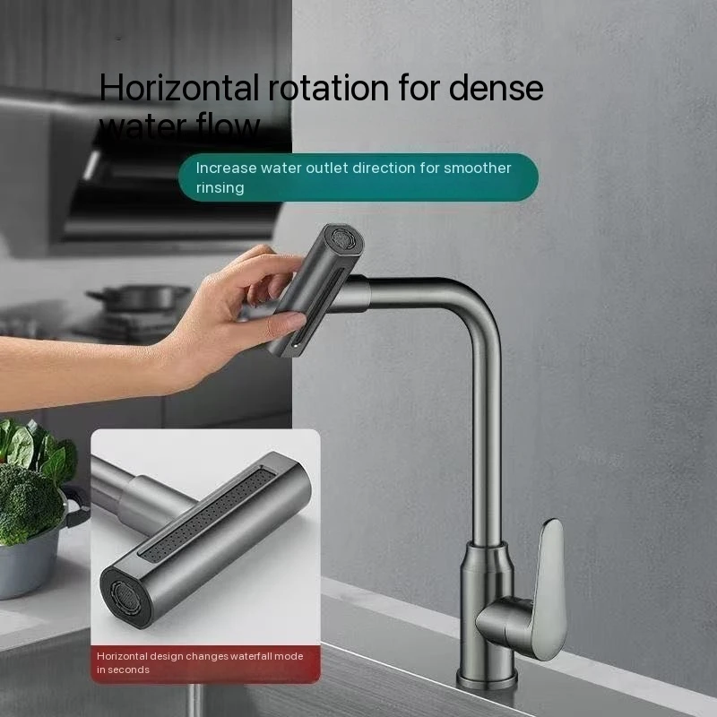 

Household Hotel Project Kitchen Bathroom Public Toilet Rotating Four-Speed Waterfall Hot and Cold Water Faucet Washbasin Sink Bathroom Cabinet Sink Faucet