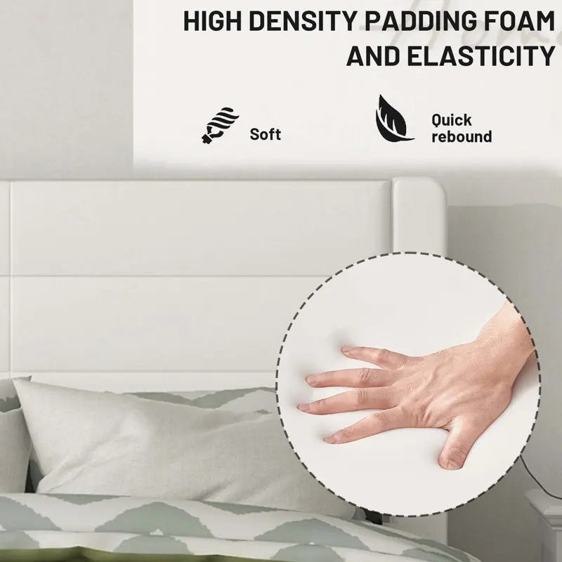 إطار سرير ناعم من جلد البولي يوريثان الأبيض البسيط بحجم كوين منجد بمنفذ USB مع مساحة تخزين دولاب #4