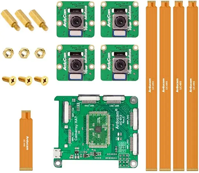 Arducam 16MP Autofocus Quad-Camera Kit for Raspberry Pi, 16MP IMX519 Autofocus Synchronized Raspberry Pi Camera, Compatible with