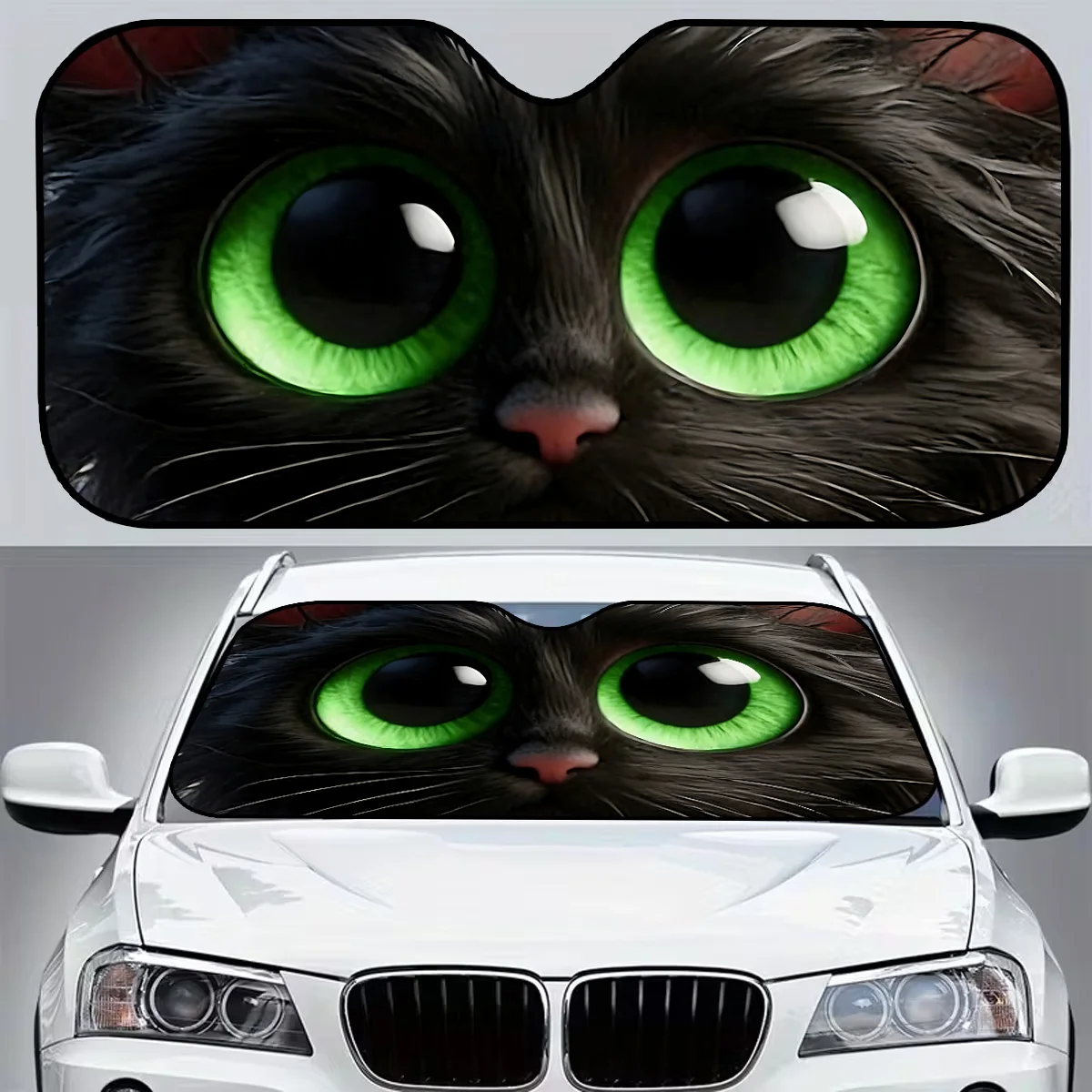 A Cute Big-Eyed Cat-Shaped Car Sunshade, Foldable for Easy Storage, Effectively Protects Against Sunlight