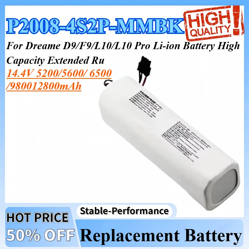

14.4V 9800mAh P2008-4S2P-MMBK Replacement Battery For Dreame D9/F9/L10/L10 Pro Li-ion Battery High Capacity Extended Ru