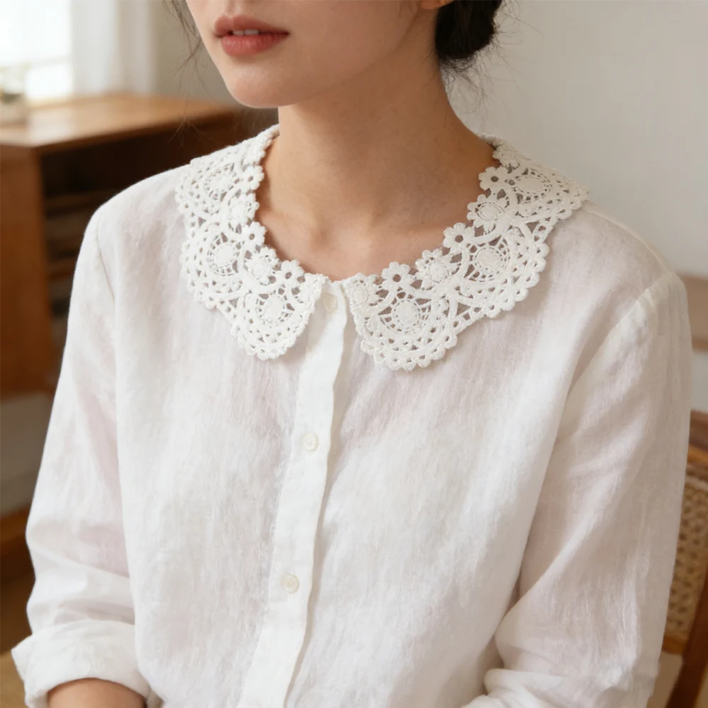 1 Pc White Collar Venice Floral Embroidery Patches Fabric Trim Lace Applique Neckline Sewing Shirt Dress Accessories DIY Repair