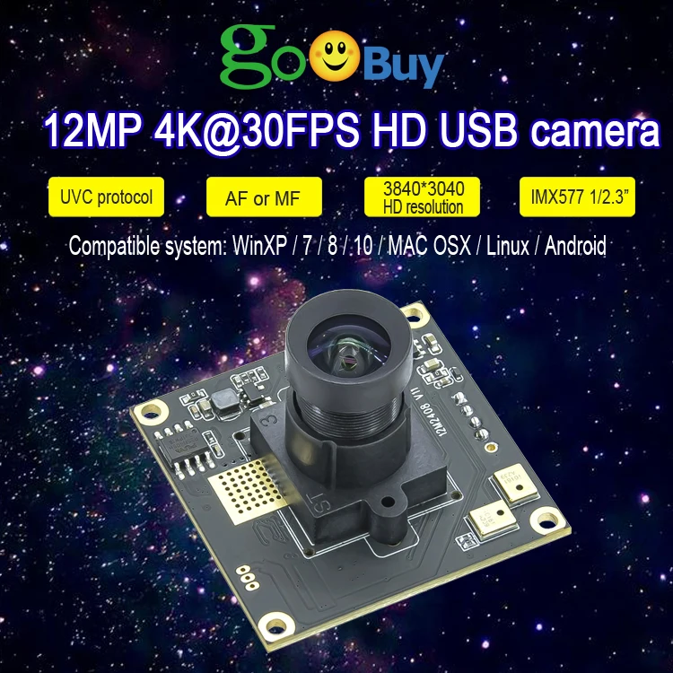 SONY IMX577 12MP HD USB Camera module Manual or Auto focus Lens 4K 30FPS 2MP 120FPS live video with mic UVC OTG camera 38*38mm