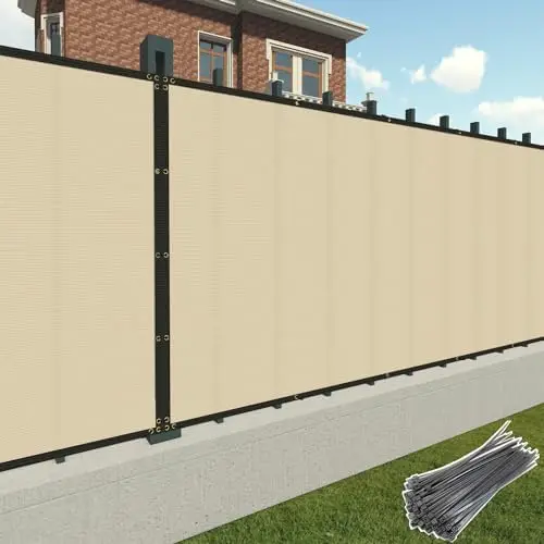 8' x 30' Fence Privacy Screen Beige Commercial Grade Heavy Duty Outdoor Backyard Shade Windscreen Mesh Fabric with