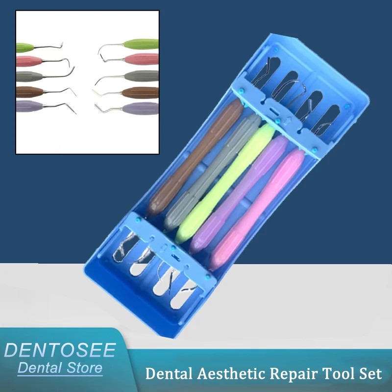 

7pcs Dental Filler Tool Set, Silicone Handle Spatula Head with Disinfection Rack, Dentistry Instruments