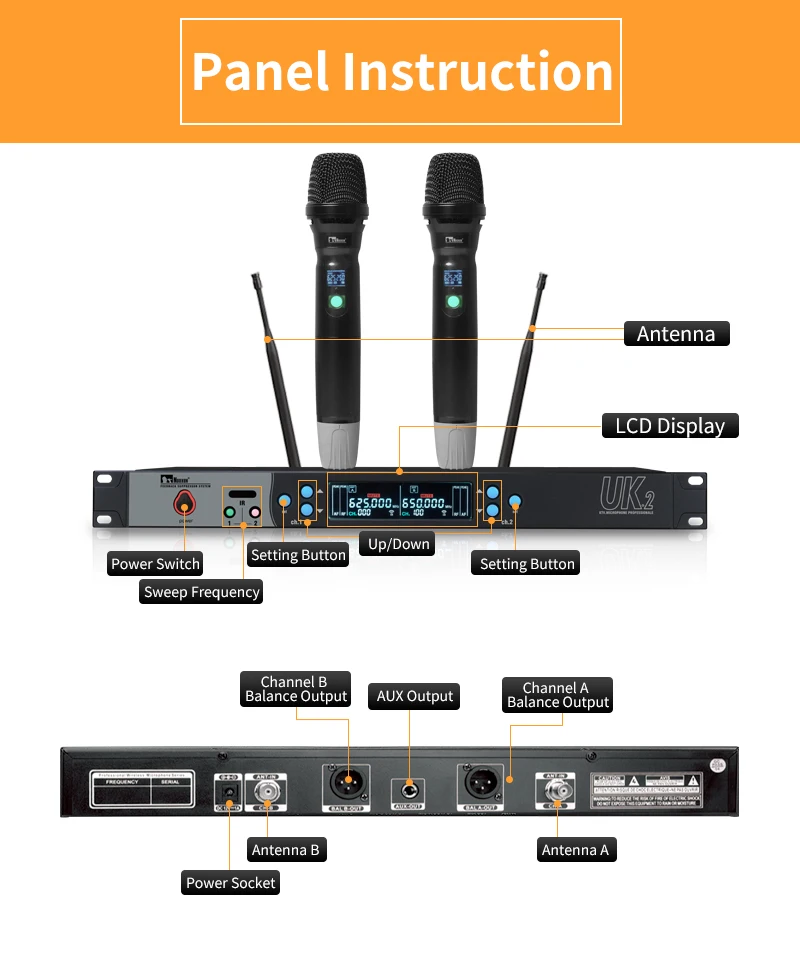 Dual Channel Wireless Microphone System Professional Uhf Wireless Microphone For Karaoke
