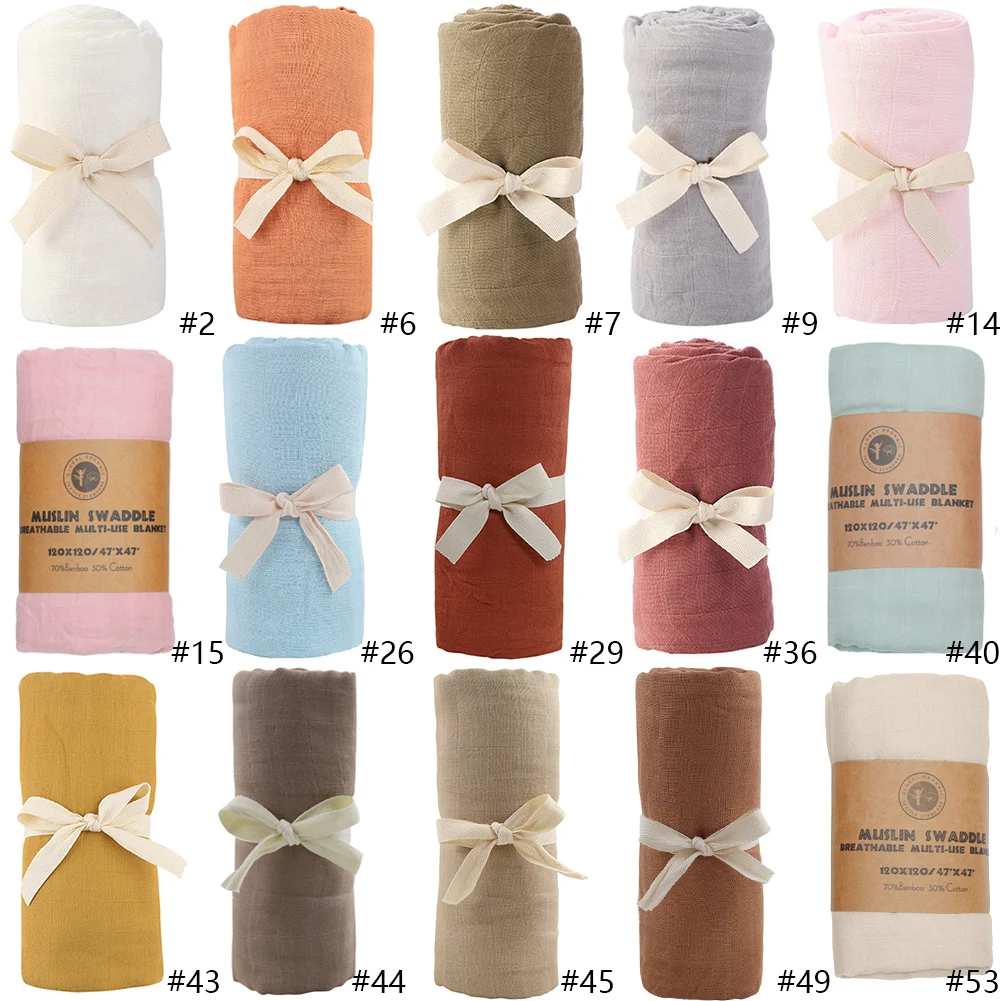 Solid Bamboo Cotton Baby Receiving Blanket Infant Kids Swaddle Wrap Bath Sleeping Warm Quilt Bed Cover Muslin Boy Girl Blankets