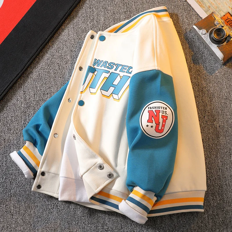 

2022 Spring And Autumn Boys Baseball Uniform Clothes Children's Clothing Outerwear 3-14 Yrs Old Kids Fashion Spliced Sport Coat