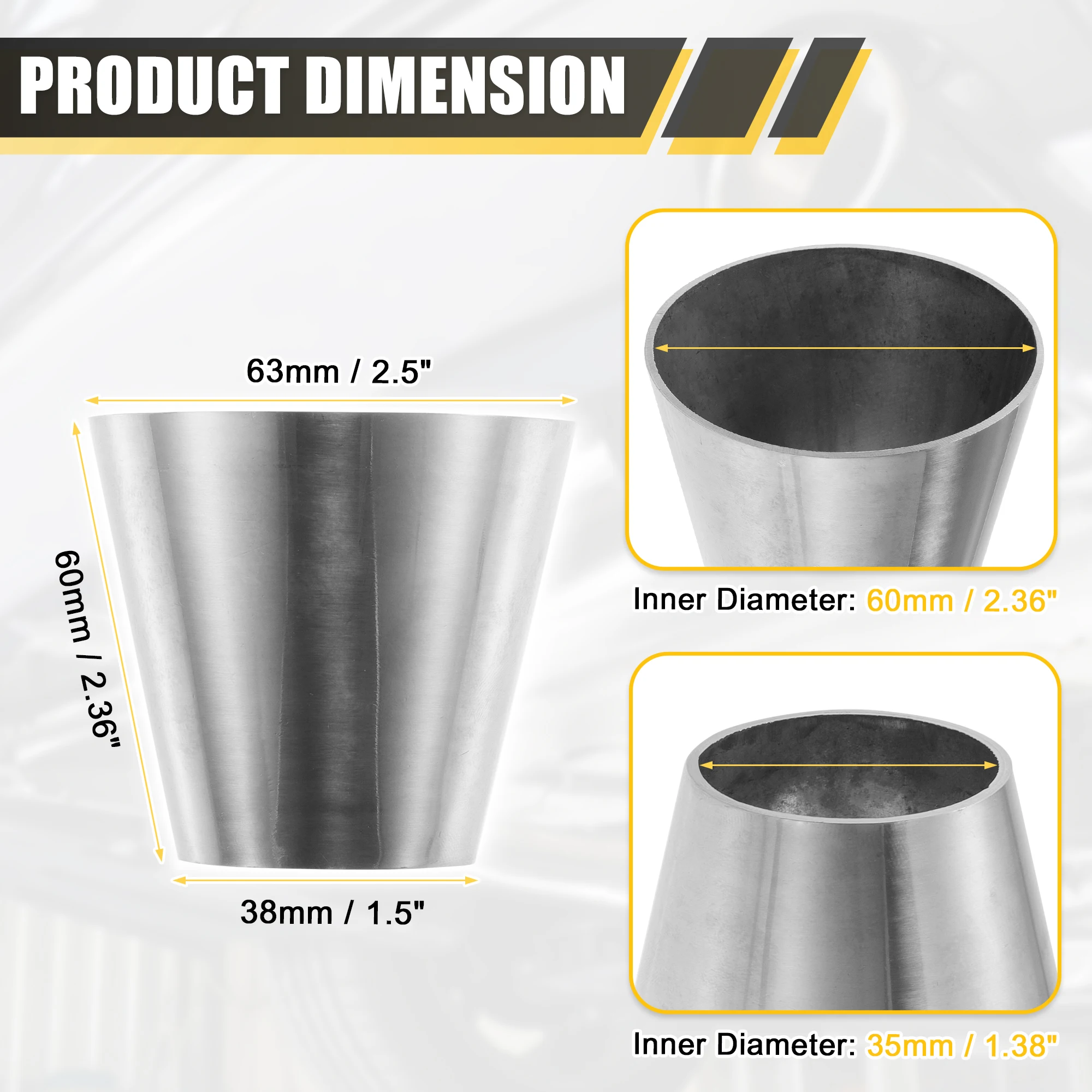 Uxcell Car Mandrel Exhaust Bend Elbow Pipe 304 Stainless Steel Concentric Reducer 38mm OD to 63mm OD - Image 6