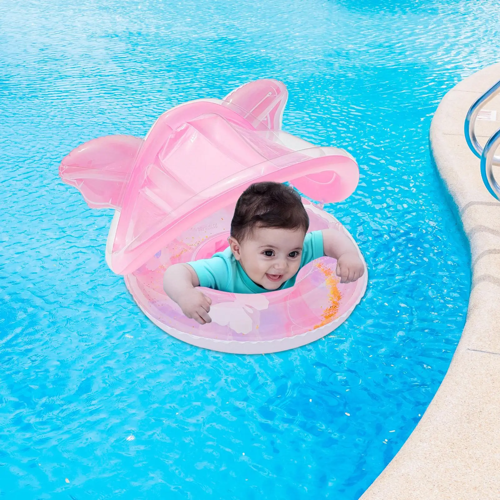 Baby Float Sun Protection Baby Rafts For Pool With Canopy Butterfly Shape Lounge Mat Boat Water Chair For Outdoor Play Swimming