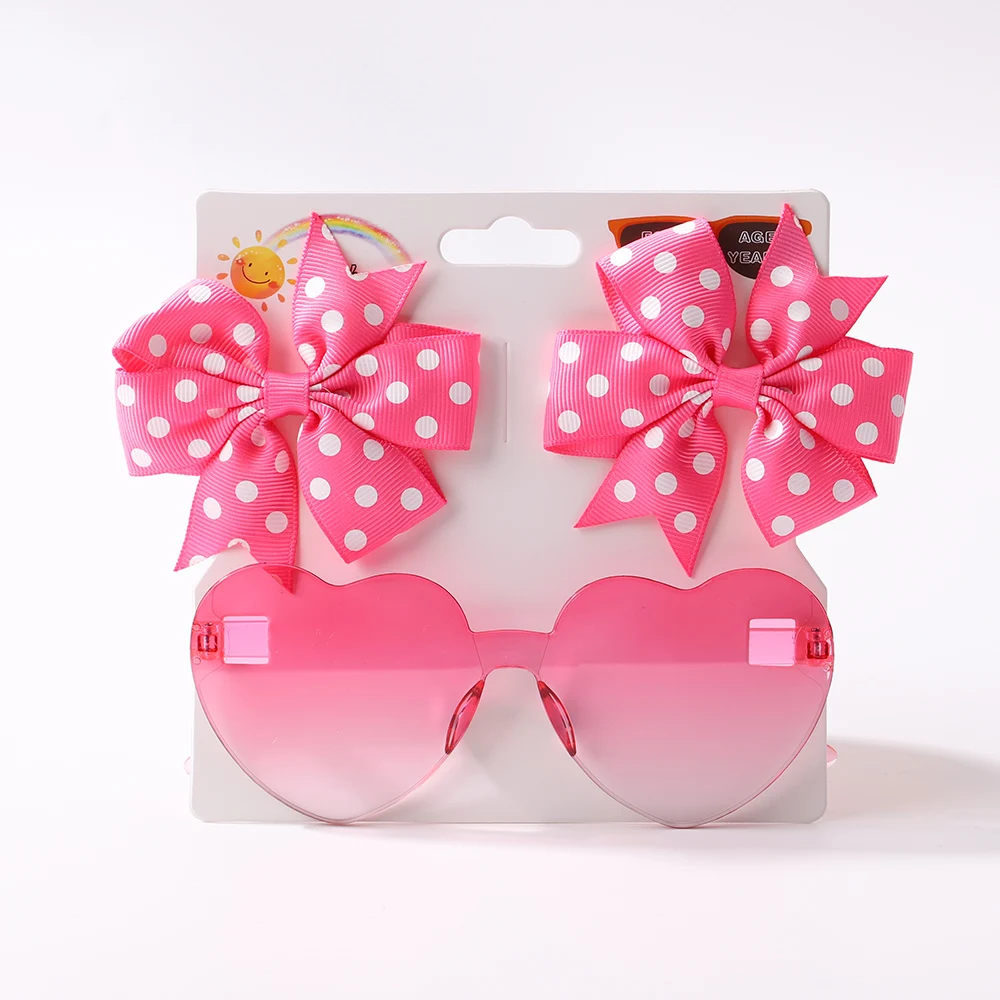 3Pcs/Set Fashion Baby Hair Accessories For Kids Cute Solid Dot Hairpin Colorful Heart Sun Glasses Girls Boutique Bowknot Clips