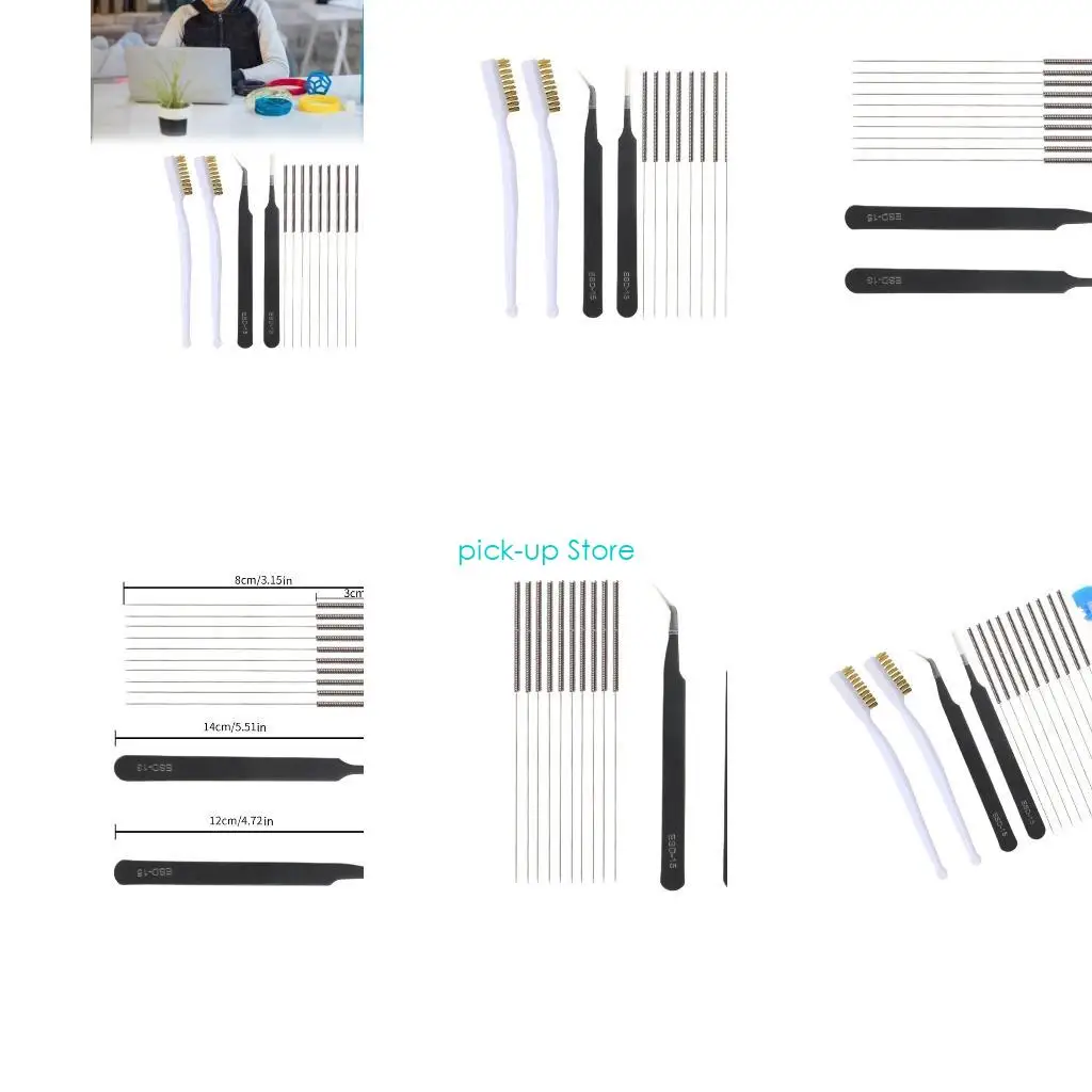 

Q5WA 3D Printer Nozzles Cleaner Brass Brush Tweezers 15PCS 0.2 -0.4mm Needles Brushes