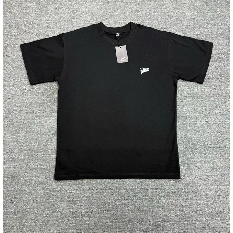 2026 New Arrival PATTA Men T-Shirt, Solid Black Minimal City Slogan Print American Street Basic Loose Short Sleeve
