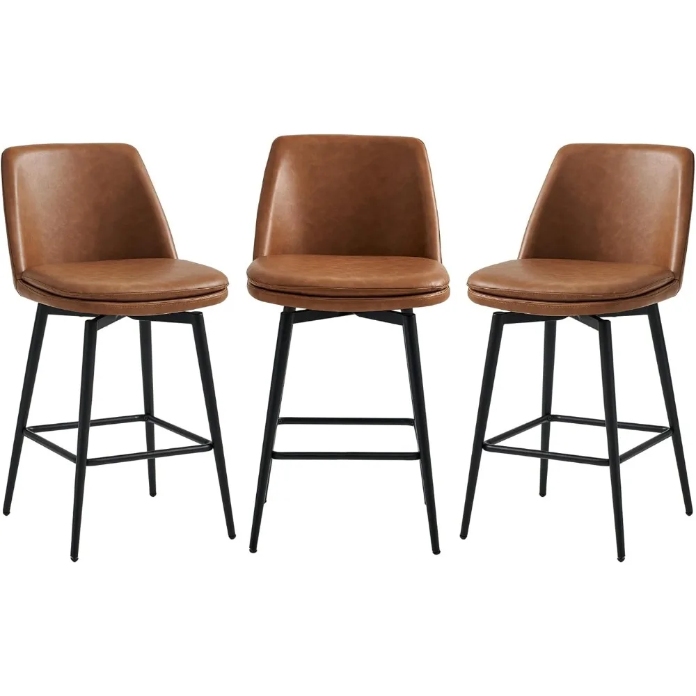 

Counter Height Swivel Barstools, Faux Leather Bar Stoolses Set of 3, Metal Base, 27.2" Seat Height, Bar Stools