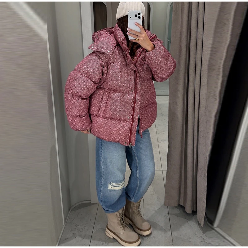 Hooded Stand Collar Fitted Puffer Coat Zip‑Up Oversized 2026 Winter Women Warm Padded Jacket Glam Causal Lady Cotton‑Padded Coat