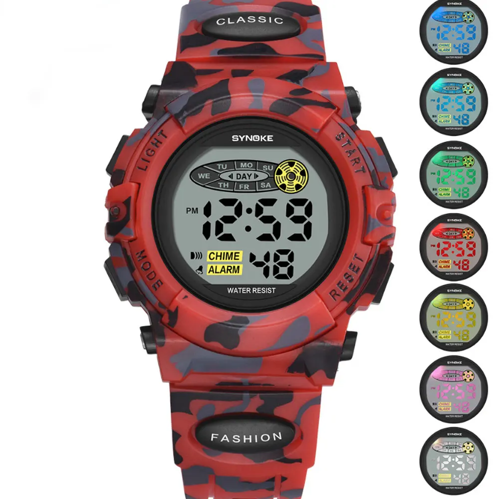 子供用デジタル時計,LEDディスプレイとカラフルで照らされた学生用時計,カジュアルなカモフラージュ時計,アラーム付き,スポーツ,男の子と女の子へのギフト
