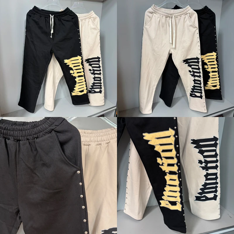 الرجال الخريف الشتاء كل مباراة سراويل تقليدية مختلطة العواطف Sweatpants عالية الجودة التطريز رسالة برشام الرباط بنطلون