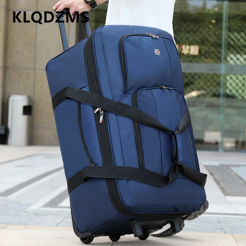 KLQDZMS Rolling Luggage Men Oxford Cloth Large Capacity Trolley Bag Outdoor Travel Storage Bag Women Foldable Checked Luggage