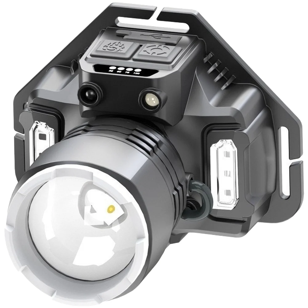 Rechargeable White Light Headlamp with Hand Wave Sensor Red Blue Side Lamps for Camping Hiking and Night Sports