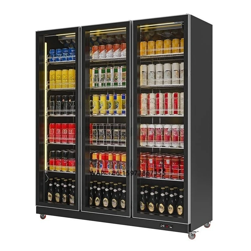 Refrigerador comercial de 3 puertas negro para bebidas frías y cerveza