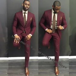 Classy Burgundy Wedding Mens Suits Slim Fit Bridegroom Tuxedos For Men Two Pieces Groomsmen Suit Formal Business Jackets