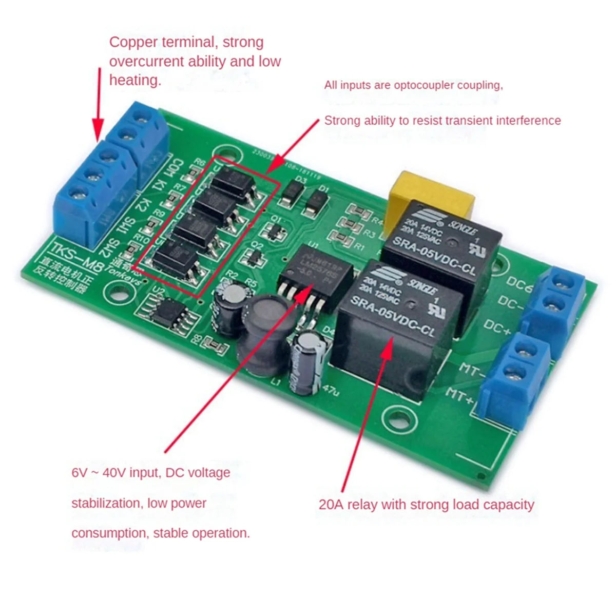 DC 6V 12V 24V DC Motor Forward and Reverse Controller 20A High Current with Limit Relay Driver Lifting Control Board P0