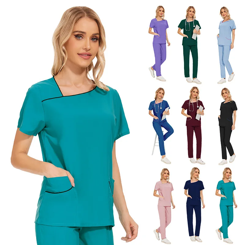 

Solid Medical Uniform Thin clinic hospital Beauty salon Workwear Doctor Surgery Suit Nurse Scrub sets Short sleeve overalls