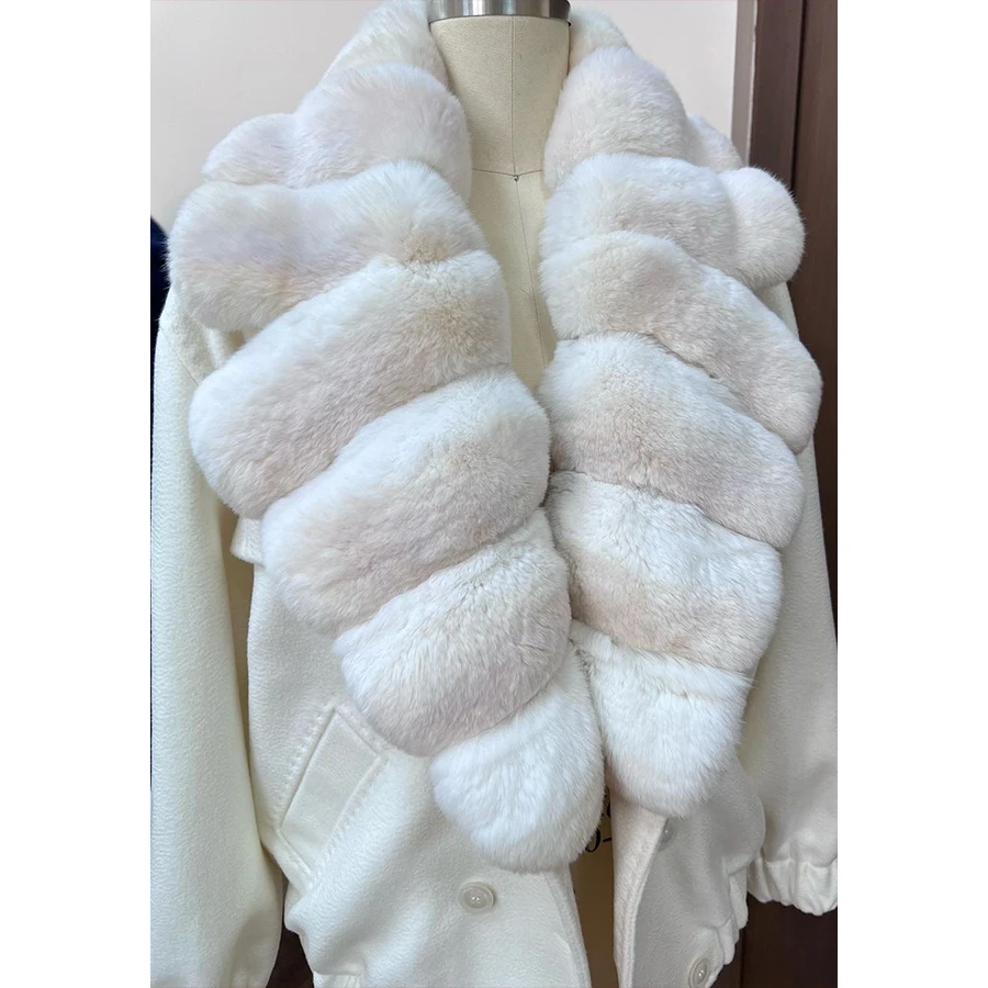 Winter Clothes For Women White Fur Collar Real Fur Collars Natural Rex Rabbit Fur Collar Fashion Warm Fur Accessory