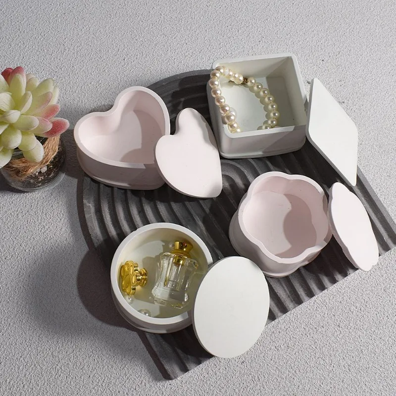 Small Storage Box Silicone Molds DIY Round Square Hexagon Flower Candle Jar with Lid Plaster Concrete Mould Plant Pot Resin Tool