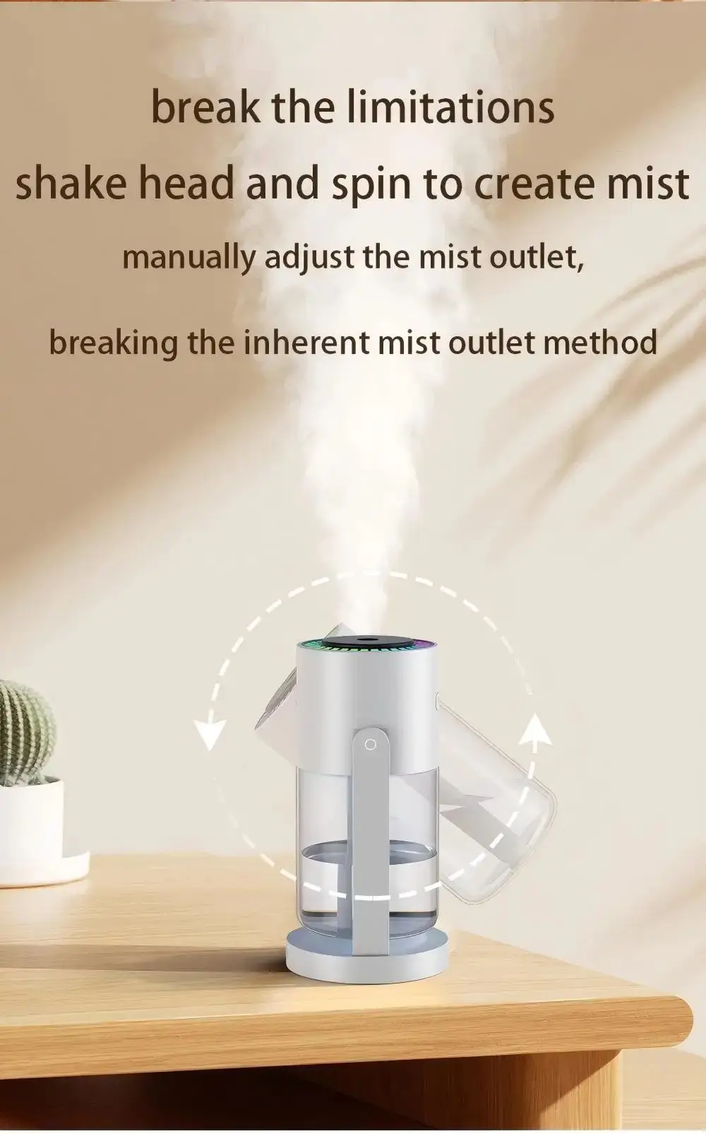 Whisper-Quiet Rotating Light Humidifier - USB-Powered Aroma Diffuser for Car Interiors & Home Spaces
