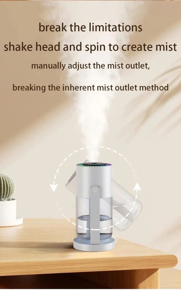  Whisper-Quiet Rotating Light Humidifier - USB-Powered Aroma Diffuser for Car Interiors & Home Spaces 