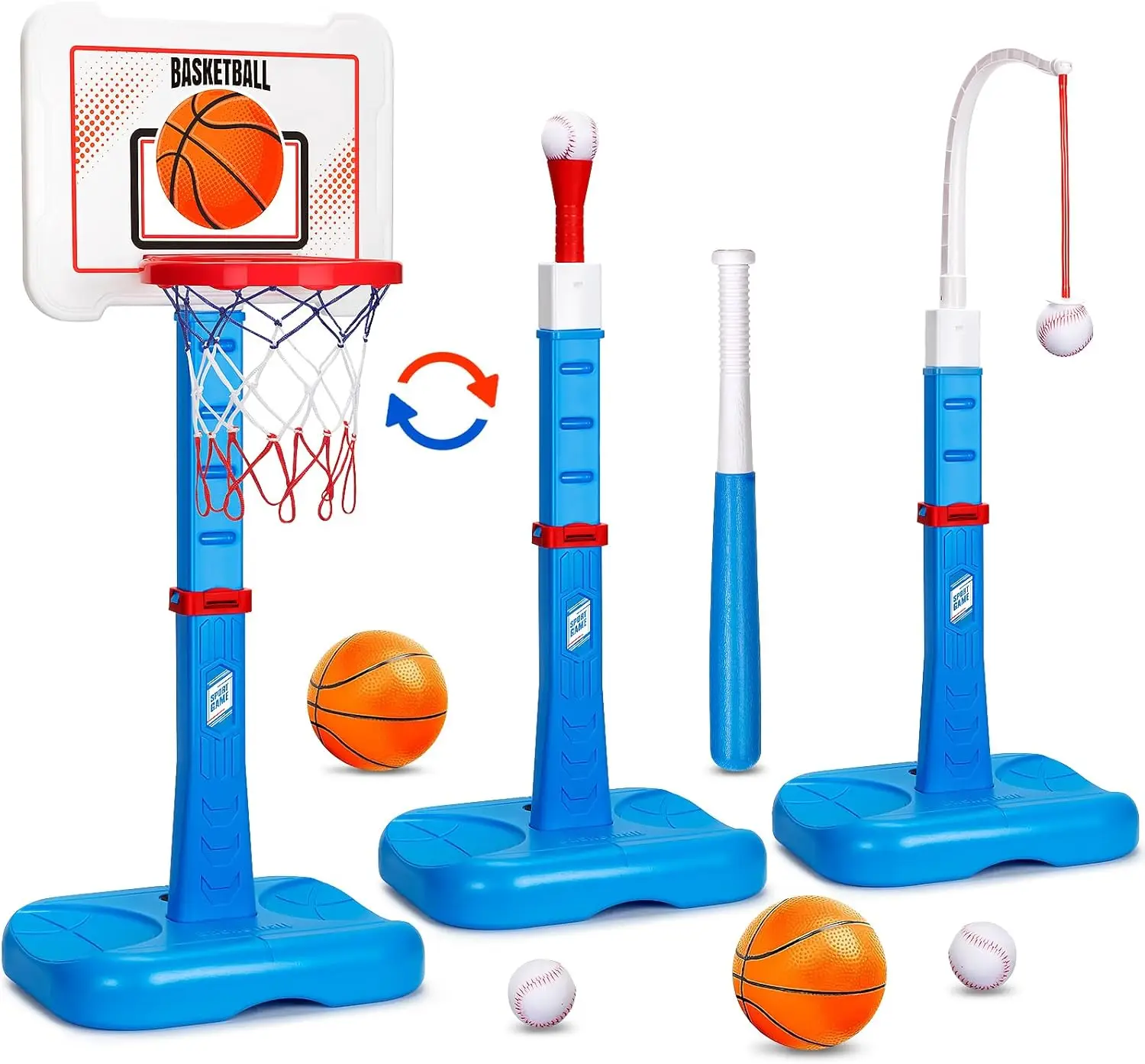 

Регулируемый баскетбольный щит и набор для игры в T-Ball, спортивная игрушка 3-в-1 для игр в помещении и на улице, для детей 3-5 лет