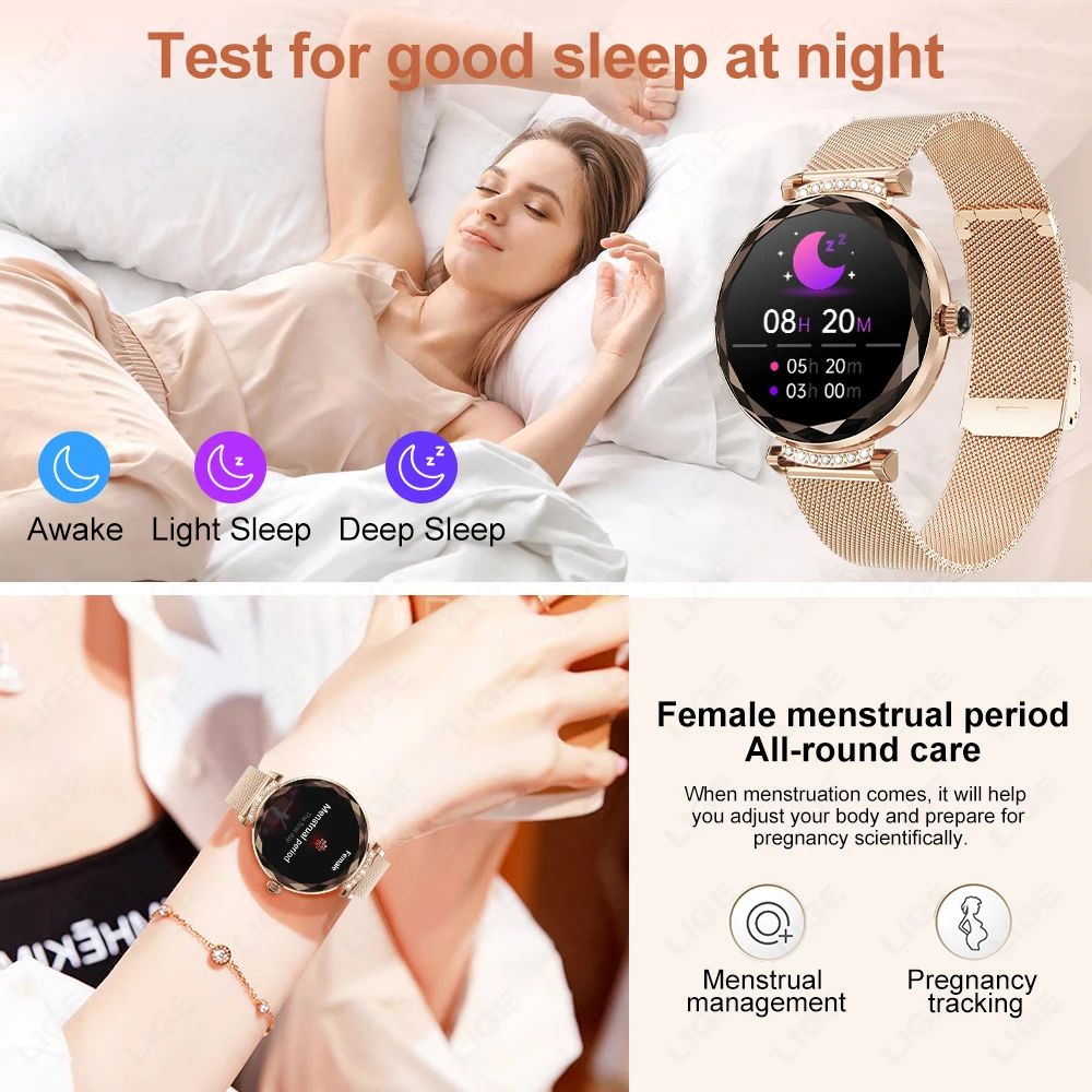 LIGE-reloj inteligente deportivo para mujer, pulsera con Pantalla AMOLED, Bluetooth, llamadas, resistente al agua, monitoreo de salud, regalo