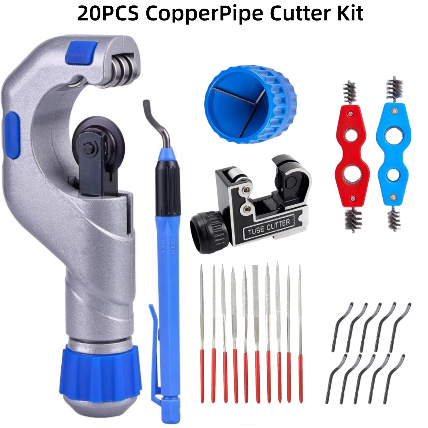 Copper Pipe Cutter Kit Mini Tube Cutter Deburring Tool Pipe Reamer Needle File Set Cleaning Brush for Automotive HVAC Plumbing
